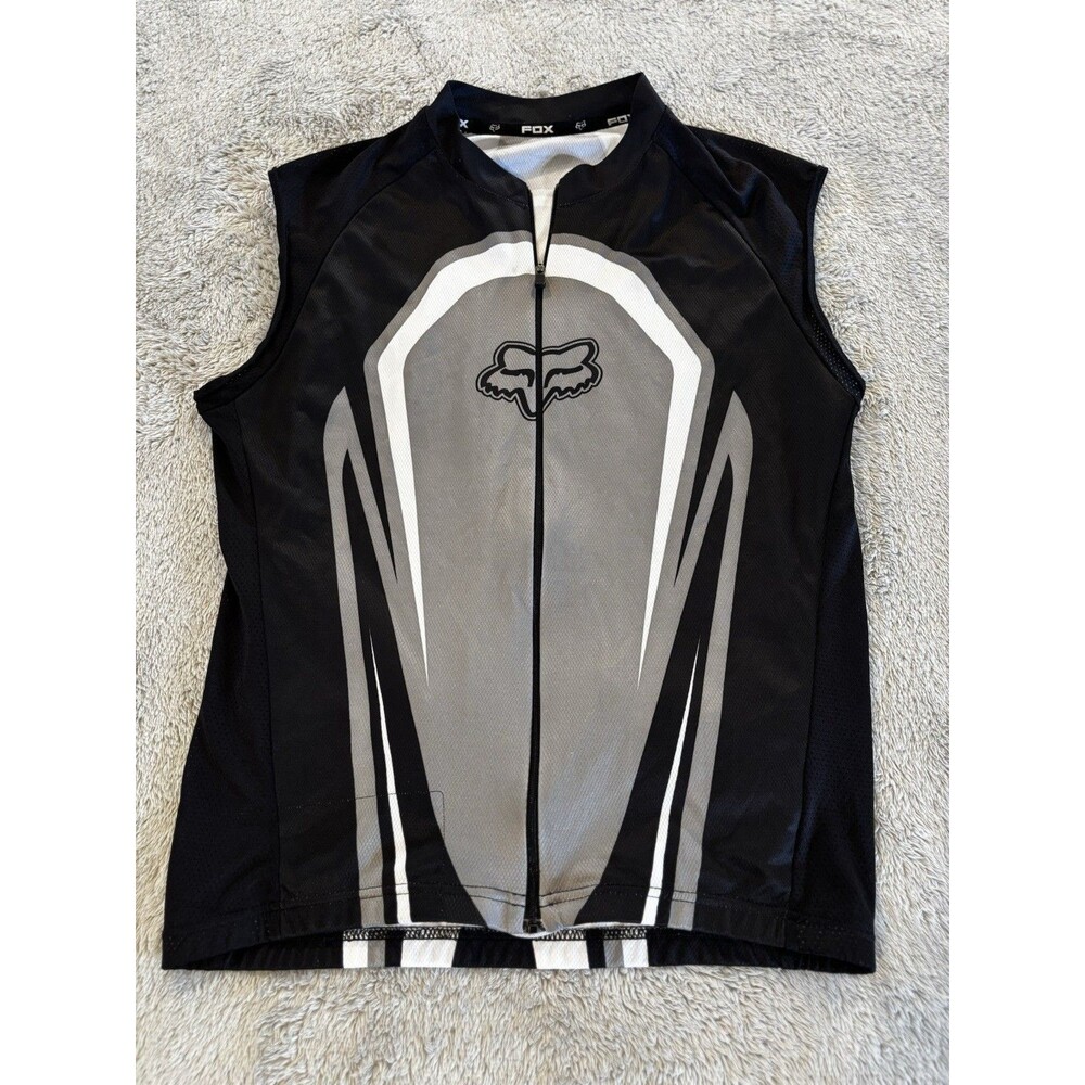 Fox Racing Cycling Jersey Medium Black Gray Full Zip Sleeveless Pockets